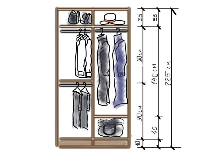Глубина шкафа в комнате. Эргономика шкафа глубиной 50 см. Высота шкафа для одежды. Эргономика шкафа для верхней одежды. Глубина шкафа для верхней одежды.