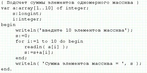 Найдите сумму элементов одномерного массива