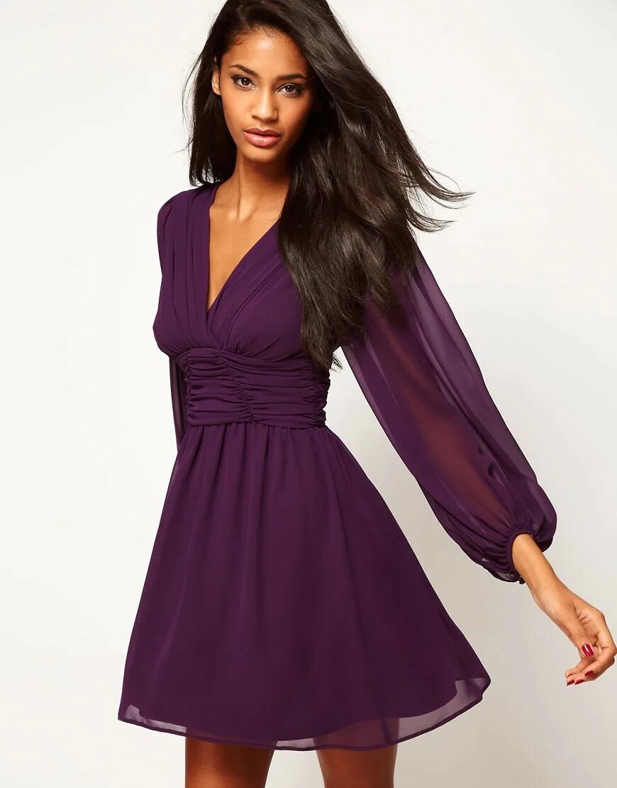 Модели длинных рукавов. Платье. Плате. Платье с пышными рукавами. Платье фиолетовое.