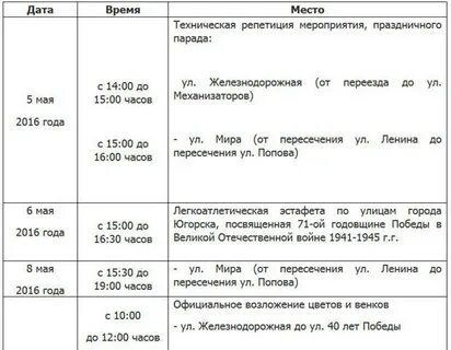 Время начала мероприятия