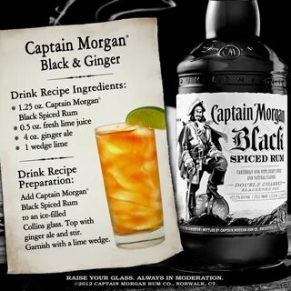Captain Morgan - Black & Ginger Spiced rum recipes, Ginger drink.