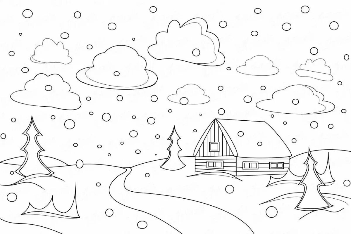 Тучка со снегом. Зимний пейзаж красками для детей. Снегопад картинка для детей раскраска. Рисование на снегу. Легкий рисунок снег.