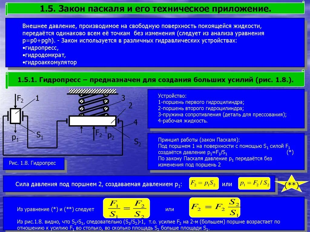 Поршень паскаля. Закон давления. Закон Паскаля гидравлика. Основное уравнение гидростатики формула. Закон изменения давления.