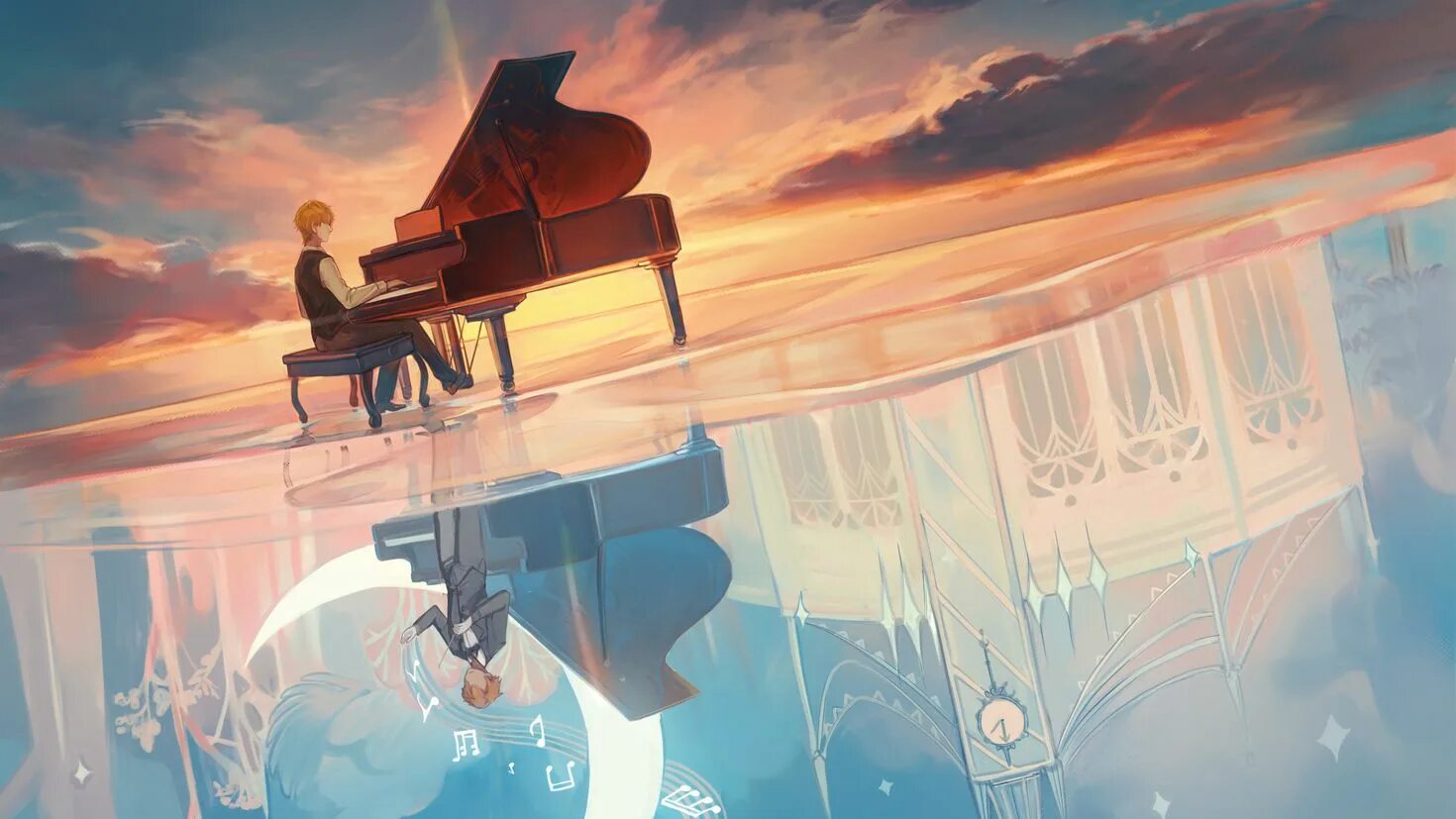 Красивая мелодия спокойная музыка. Пианино арт. Аниме пианино. Аниме фортепиано. Пианино в небо.