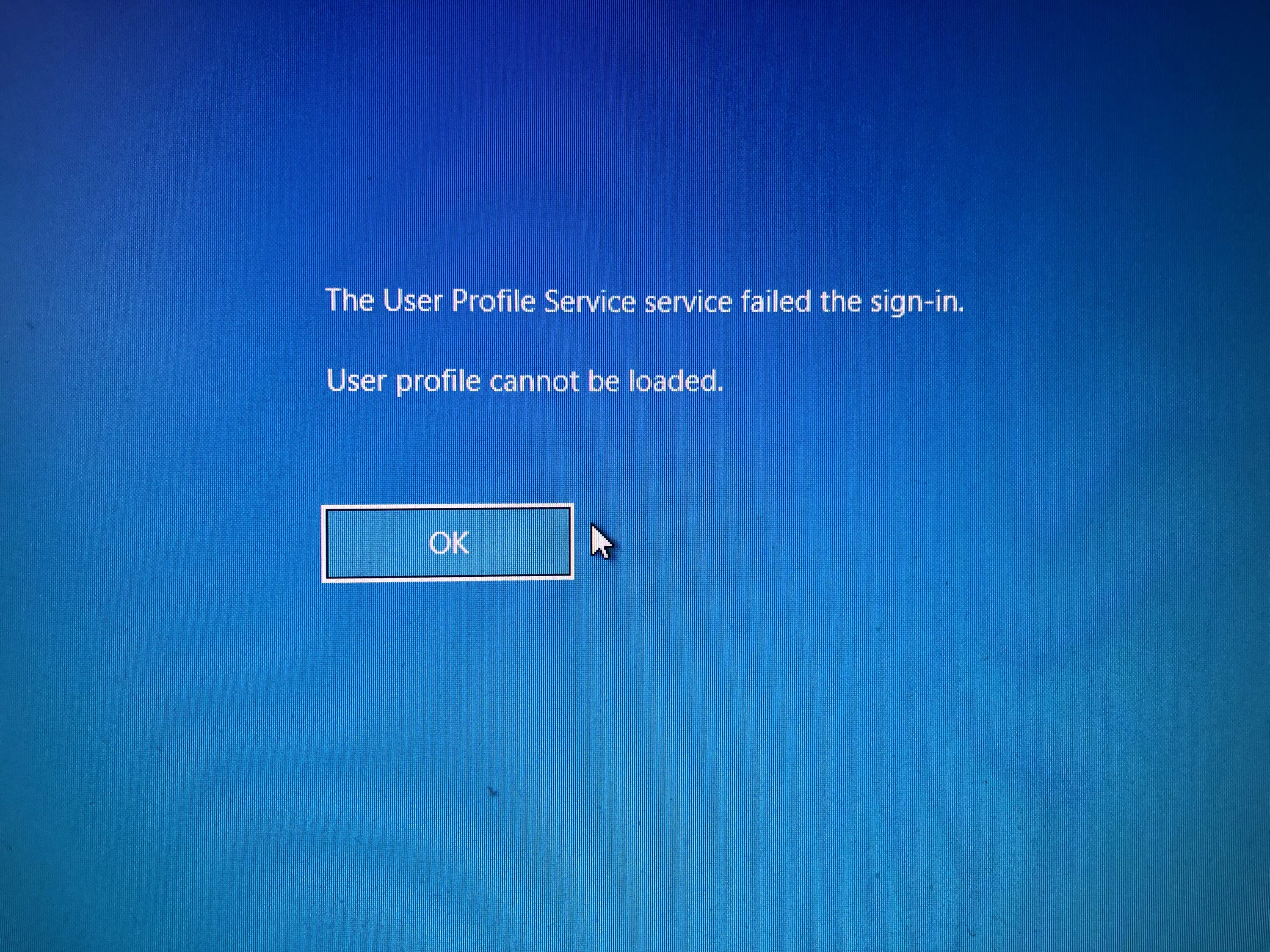 Windows login Errors. Windows 10 shutdown Error. Unknown Error Window. The user profile service service failed the sign-in. User profile cannot be loaded.. User login error