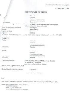 Перевод свидетельства о рождении ссср с украинского на русский образец