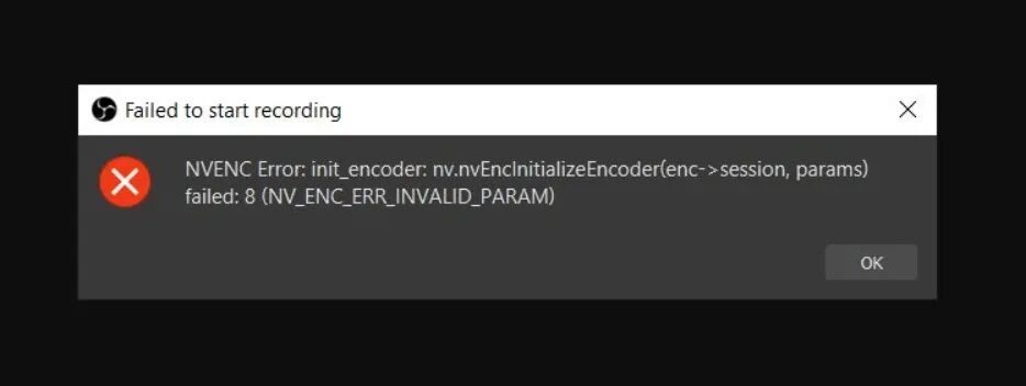 Произошла ошибка во время кодировщика трансляции obs. OBS ошибка NVENC Error. Ошибка кодировщика обс. OBS ошибка показа. NV_ENC_err_Invalid_param.