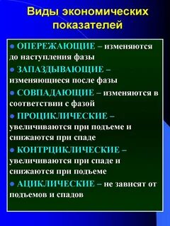 Виды систем экономических показателей