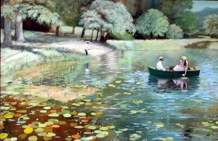 Сюжетная живопись. Джордж гамильтон баррабл художник. Ренуар лодка, 1880. Описание картины прогулка на лодке. Прогулка в лодке верещагин.