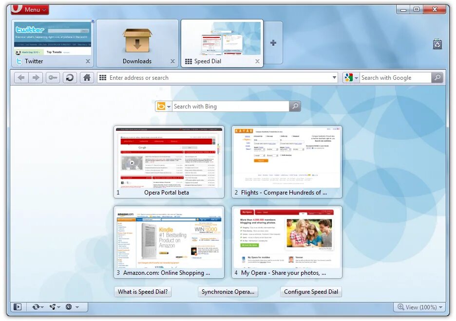 Opera start page