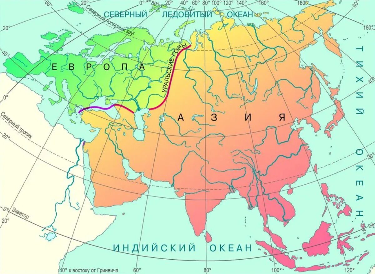 Границы Европы на карте Евразии. Карта материка Евразия географическая. Материк Евразия Европа и Азия. Граница Европы и Азии на карте Евразии. Горы части света разделяют