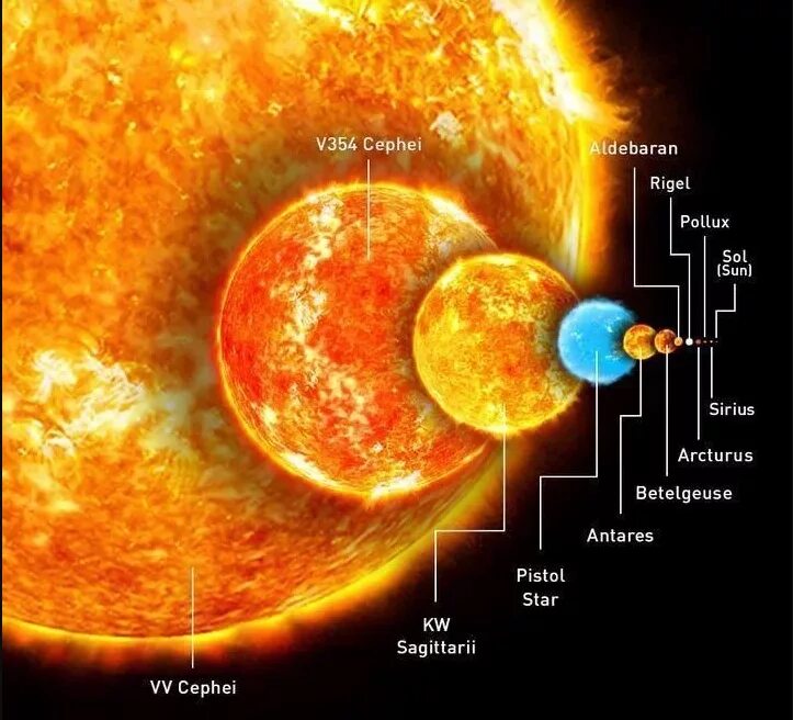 Где больше солнца. Размер звезды VV Цефея. Самая большая известная звезда во Вселенной. Самая большая звезда во Вселенной размер. Размер звезд во Вселенной.