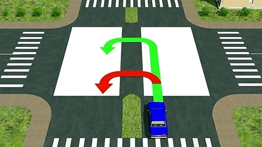 Перекресток с разделительной полосой ПДД. Перекресток с 2 разделительными полосами. ПДД разворот на перекрестке. ПДД разворот на перекрестке с разделительной полосой. Разрешен ли поворот на перекрестке