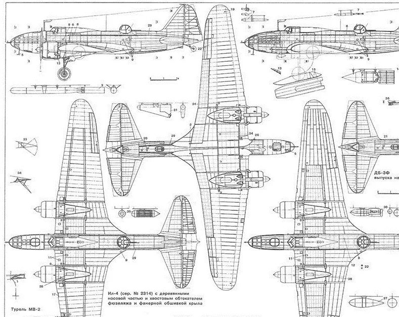 Ил 4 бомбардировщик чертежи Ильюшин Ил-4 / ДБ-3Ф
