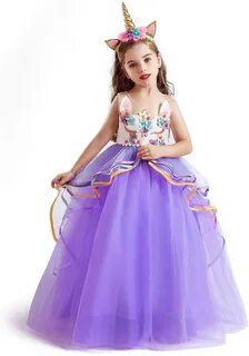 NNJXD Ragazza Unicorno Ruffles Fiori Festa Cosplay Abito da Sposa Vestito d...