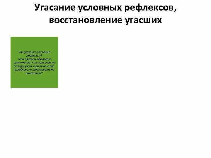 Угасание рефлексов. Угасание условного рефлекса. Вывод об угасании и восстановлении рефлекса. Закон угасания навыка. Условное угасание.