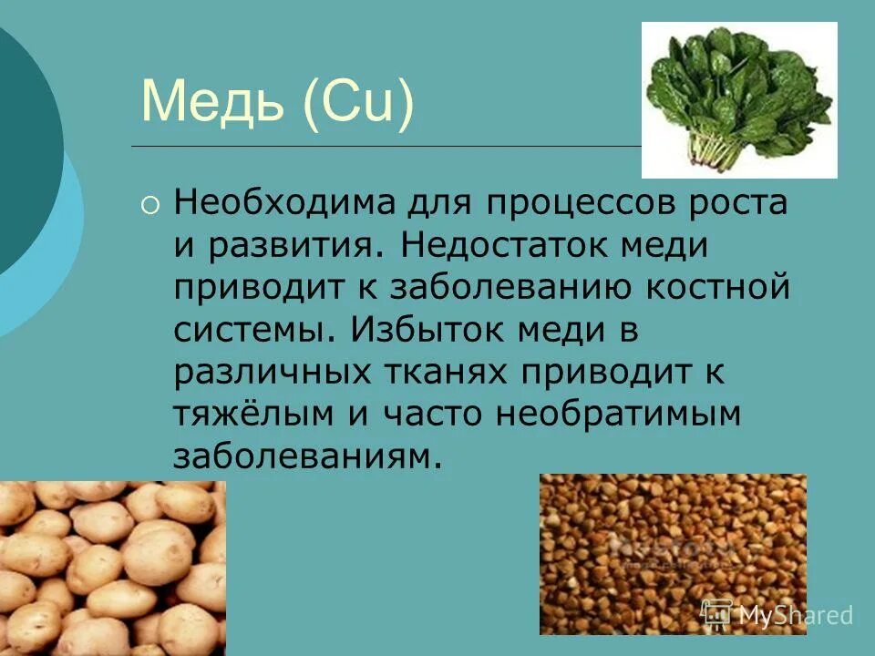 Содержание меди в растениях