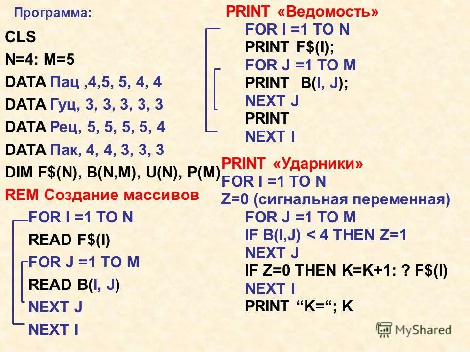 Программа для массива данных. Программа для массива данных