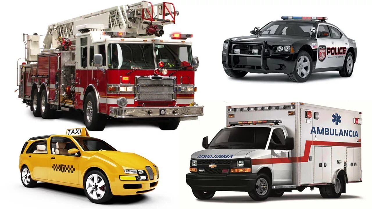 Скорая пожарная. Машины пожарные скорая полиция. Машинки пожарные скорая полицейские. Скорая пожарная Полицейская машина. Служебный транспорт для детей.