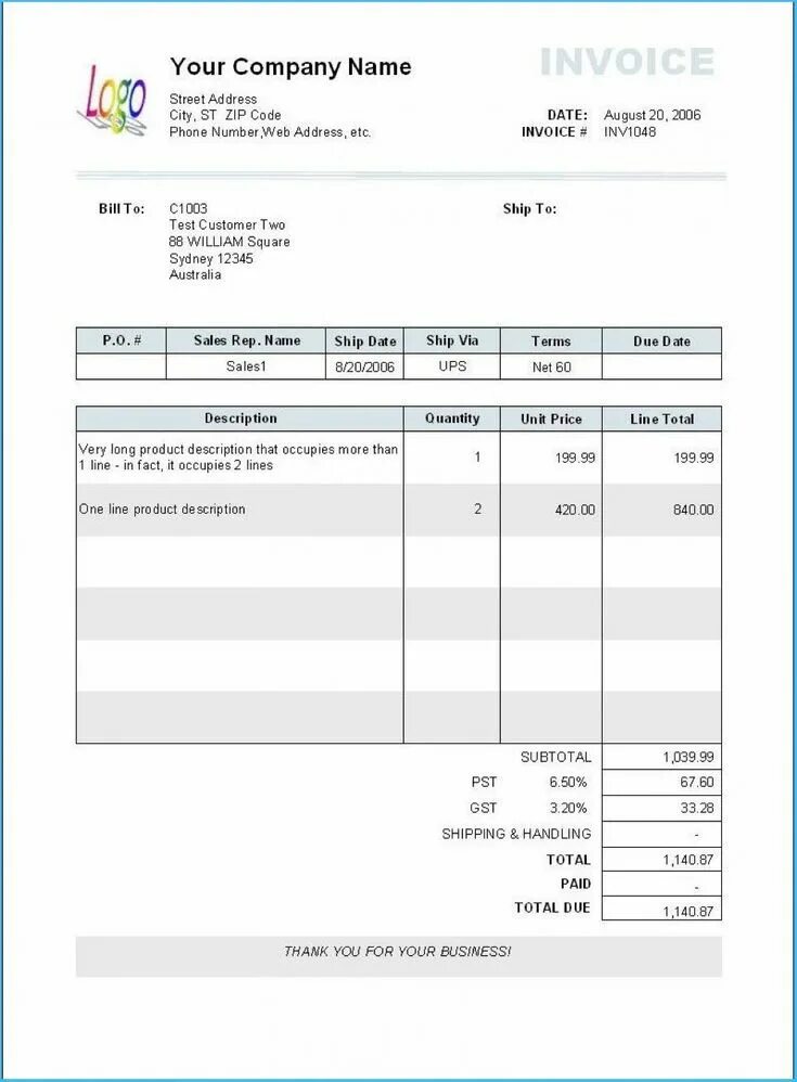 Инвойс. Invoice example. Инвойс для зарубежной компании. Subtotal инвойс. Description p