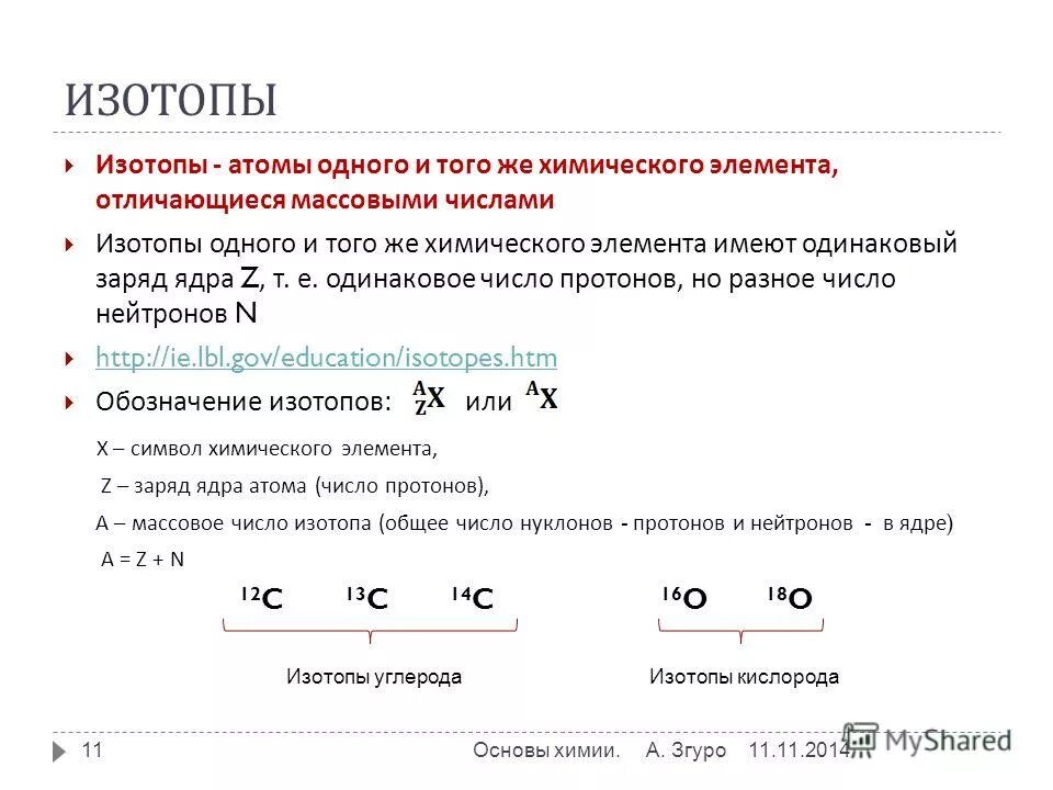 Число нуклонов в изотопе