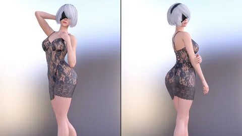 2B - YoRHa No 2 Type B. Nier Automata Sexy Party Dress Black Animations and Phot