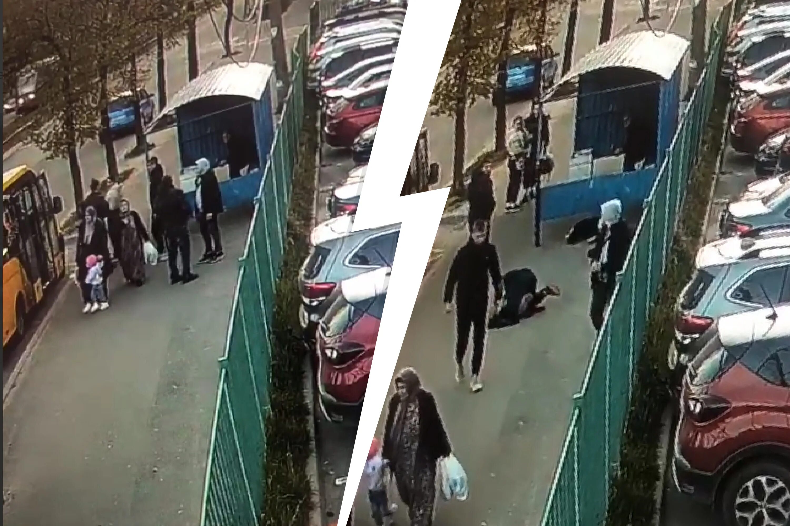 Мужчина упал на остановке. Люди на улице. Фото из автобуса.