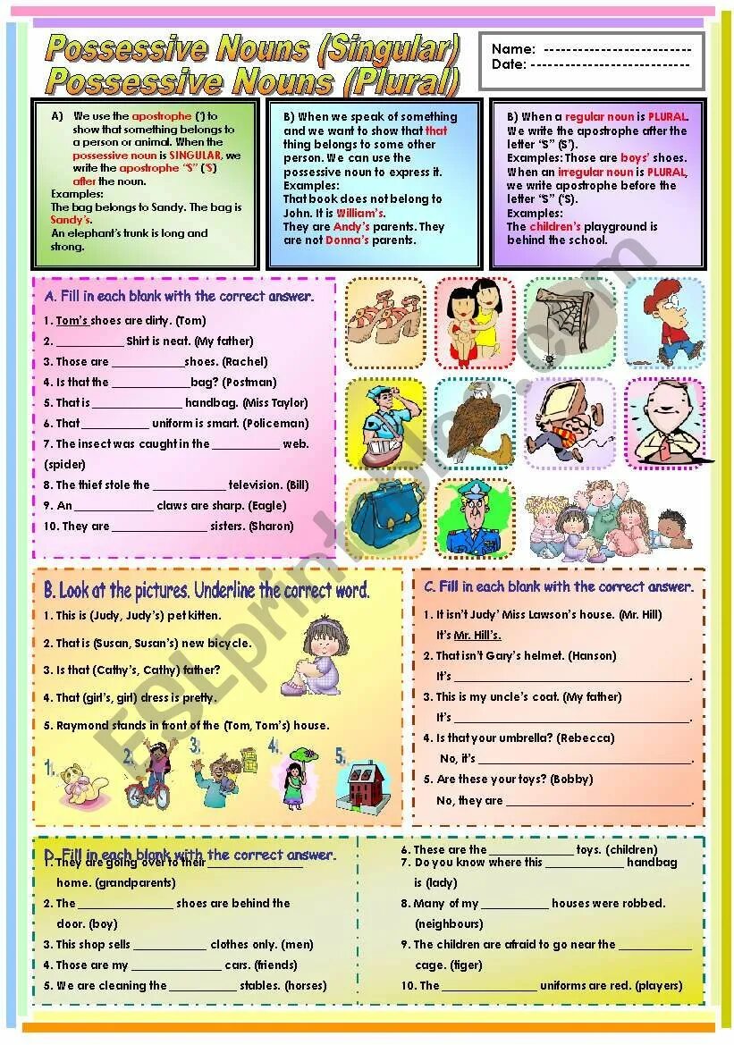 Use the possessive case of the nouns. Притяжательный падеж в английском языке worksheets. possessive case for children. plural possessive nouns. притяжательный падеж worksheets for kids.
