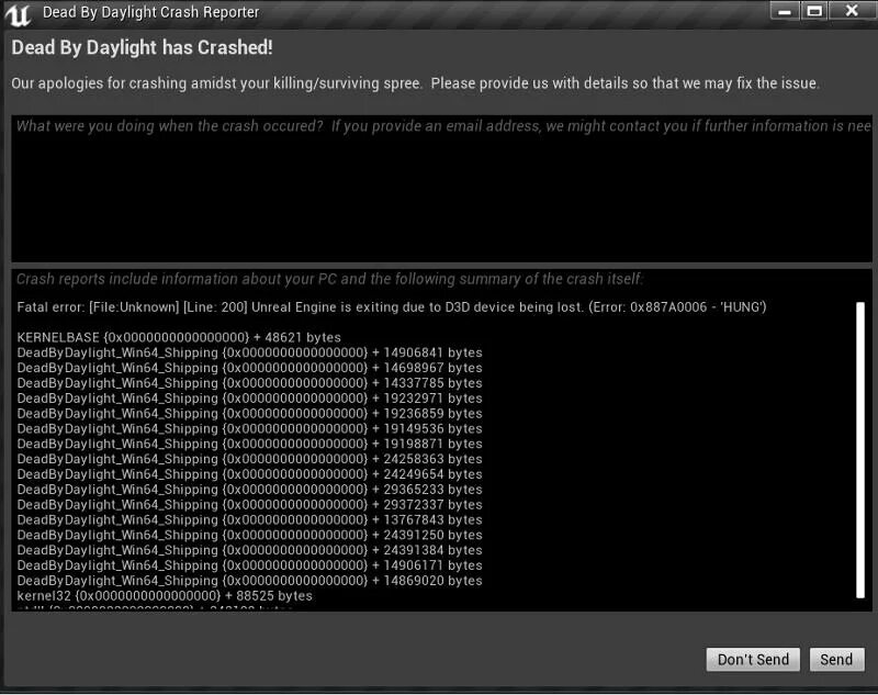 Ошибка Dead by Daylight. Краш игры ошибка. Краш Анреал энджин 4. Ошибка 0x887a0006.
