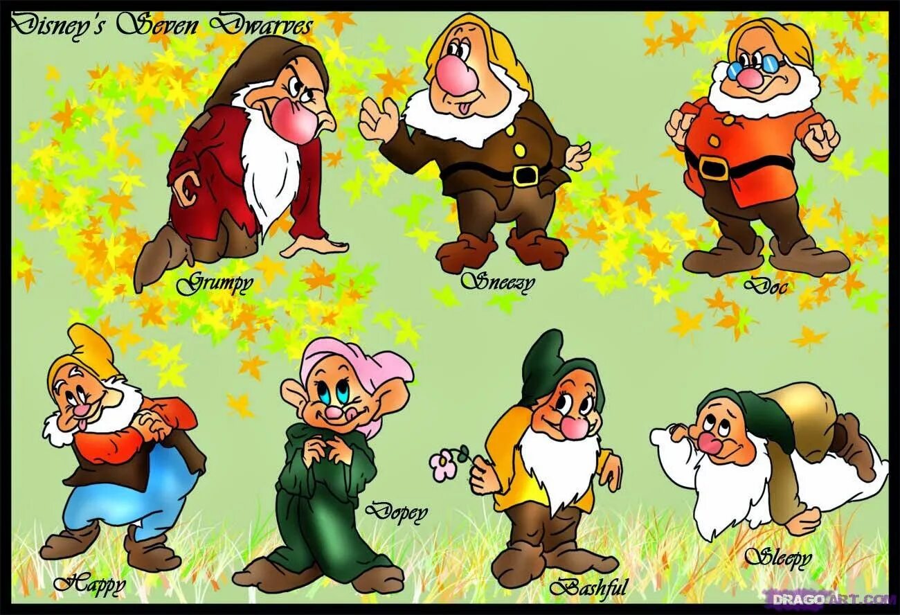 Семь гномов имена. Белоснежка и семь гномов имена гномов. 7 гномов имена гномов дисней. дисней белоснежка и семь гномов имена гномов. белоснежка и 7 гномов как звали гномов.