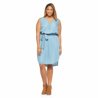 Women's Plus Size Short Denim Dress Blue-Ava & Viv Plus size outfi...