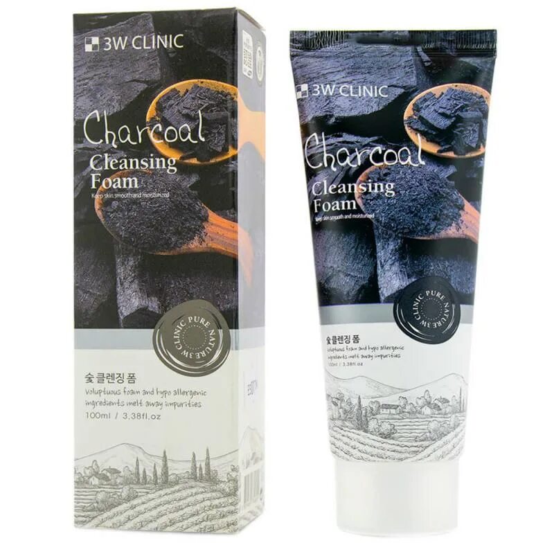 Charcoal Foam Cleansing 100ml. Пенка для умывания с древесным углем Jigott natural Charcoal Foam Cleansing. Пенка для умывания натуральная с углем 3w Clinic Charcoal Cleansing Foam, 100 мл. 3w Clinic пенка д/умывания натуральная уголь 100мл.