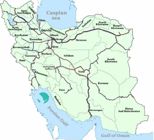 Карта дорог ирана. Карта железных дорог Ирана 2022. Железные дороги Ирана схема. Железные дороги Ирана на карте.