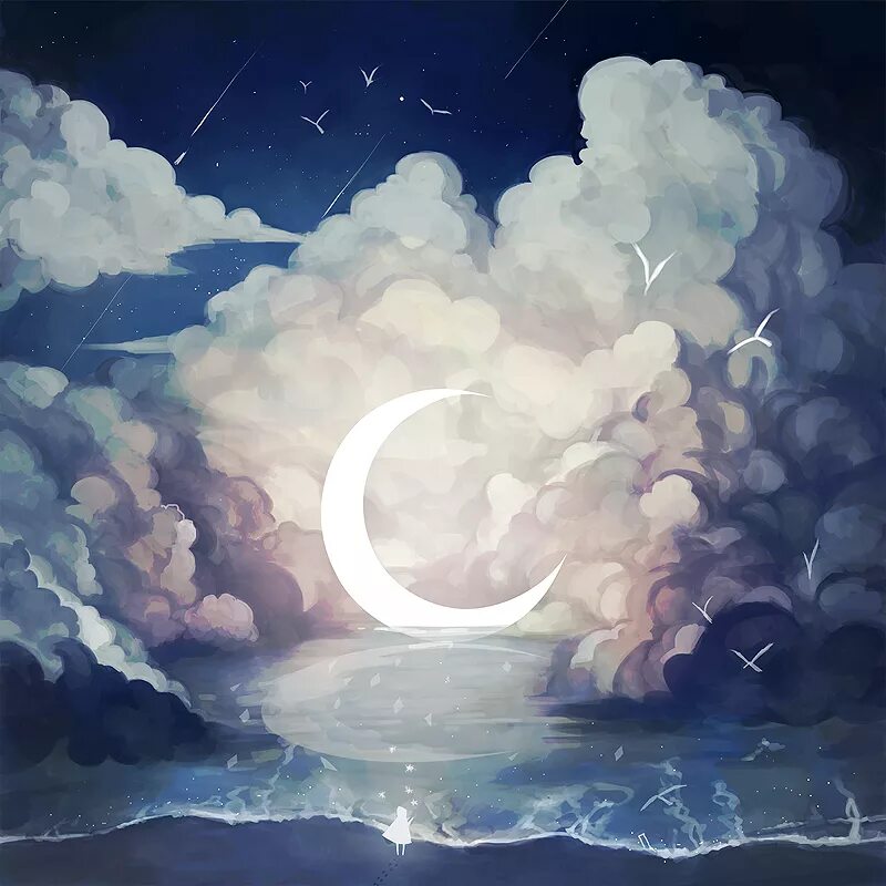 Clouded moon. Облака живопись. Ночные облака. Облака фэнтези. Луна в облаках.