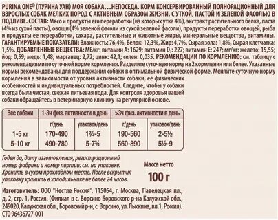 Корм для собак мелких пород состав