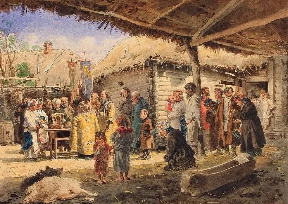 Картины Владимира Маковского молебен на Пасхе 1887. Быт 16 7