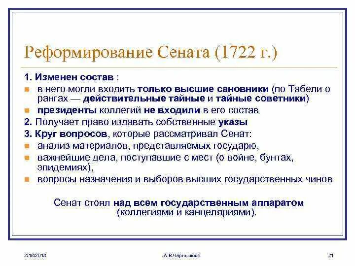 Вопросы про Сенат. Состав Сената. Круг вопросов которые рассматривал Сенат. Реформирование Сената. Как изменилась роль сената