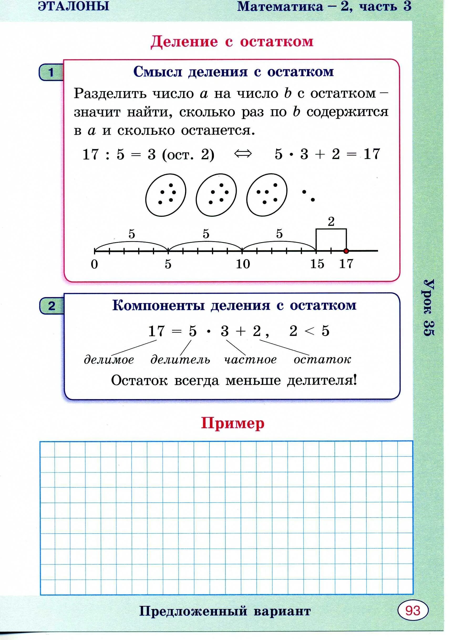 Урок математики "Деление круглых чисел с остатком" 3 класс - математика, уроки