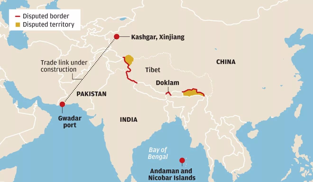 Где больше в китае или в индии. Спорные территории Китая и Индии. Спорные территории Китая и Индии на карте. Конфликт Индии и Китая на карте. Спорные территории Индии.