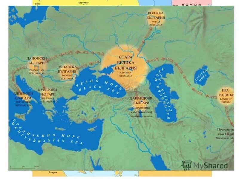 Дунайская Болгария и Волжская Булгария. Великая Булгария 7 век карта. Хазарский каганат и Волжская Булгария. Великая Болгария Кубрата территория. Где живет хана