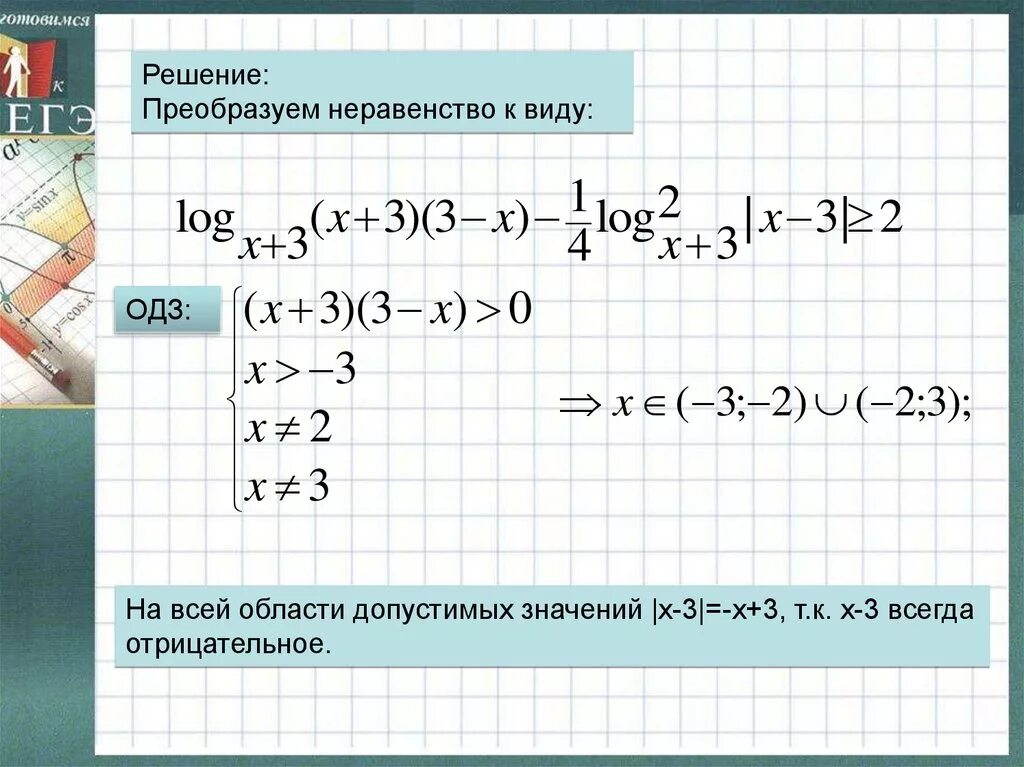 Как решать преобразование. ОДЗ. ОДЗ для логарифмических неравенств. Ограничения для логарифмических неравенств. Преобразование неравенств.