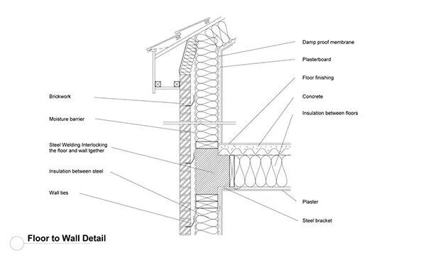 Detail. Chimney Section detail. Lightweight Construction detail connection. Cantelievered building Floor detail. BBQ Chimney Section detail.