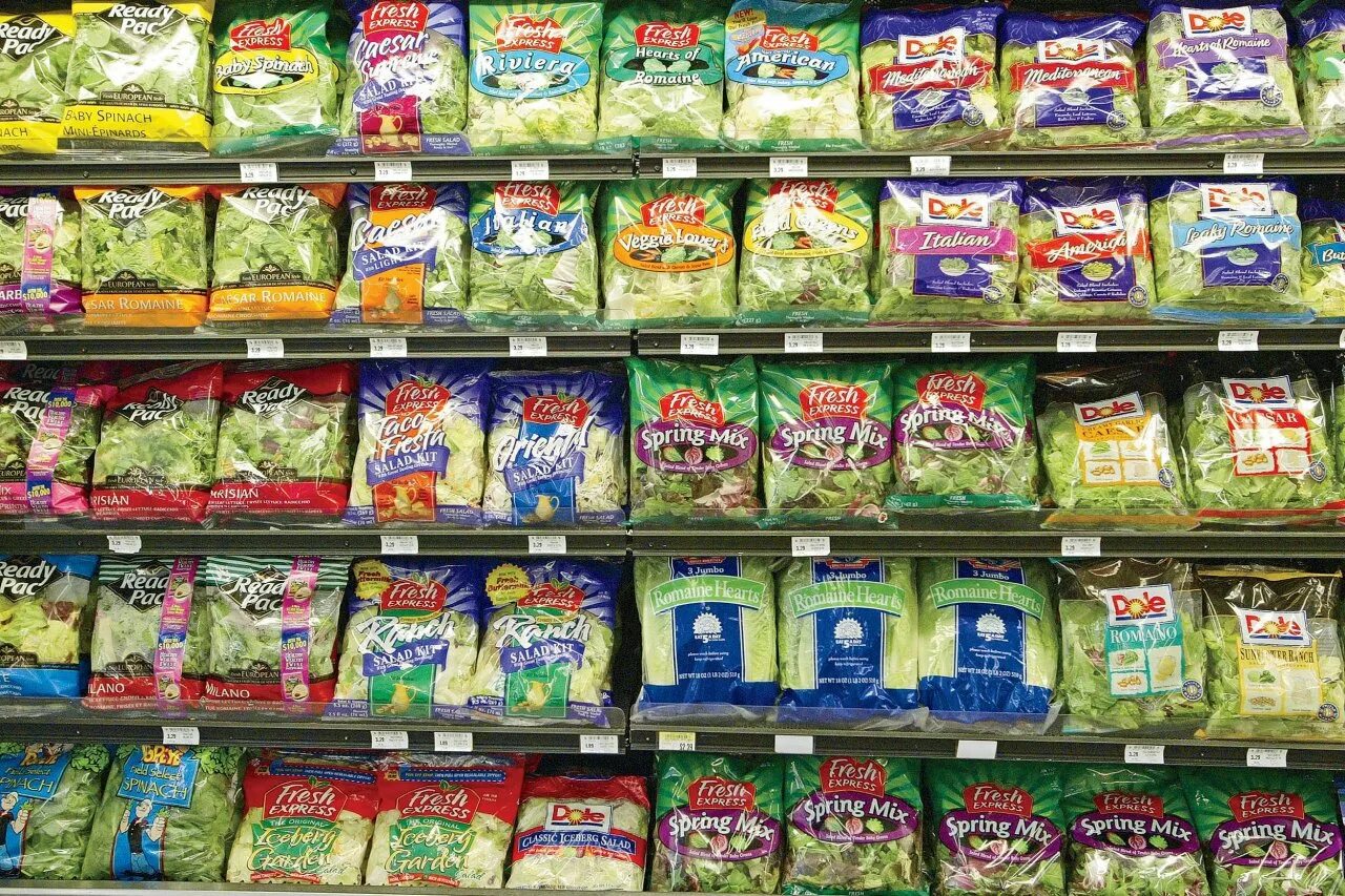 Ready to spring. Pre packaged food. Lettuce in Store. Salads products. Lettuce in Store in USA.