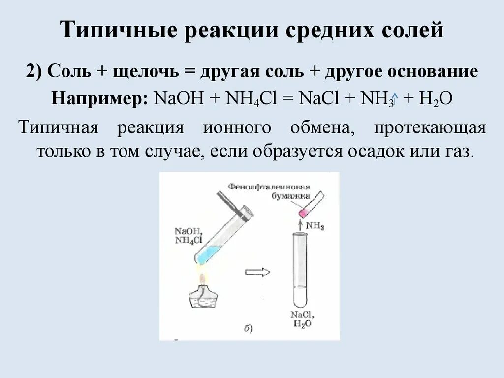 Nh3 признак реакции. Nh4cl NAOH нагревание. Типичные реакции соли. Типичные реакции средних солей. Соли типичные реакции солей.