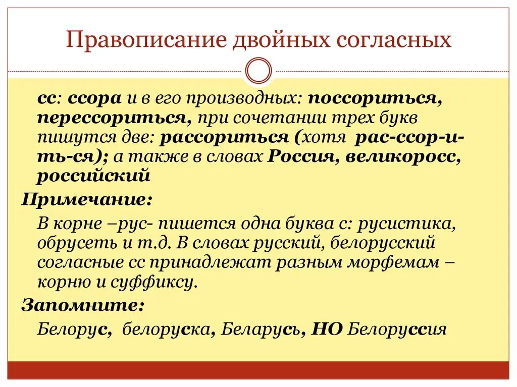 Двойные согласные правописание. Правило правописания удвоенных согласных. Правописание двух СС. Двойная СС В словах правило. Написать сс