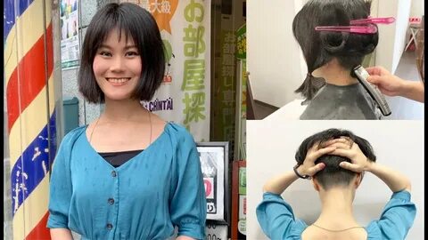 Japanese beauty haircut long to cropped short.https