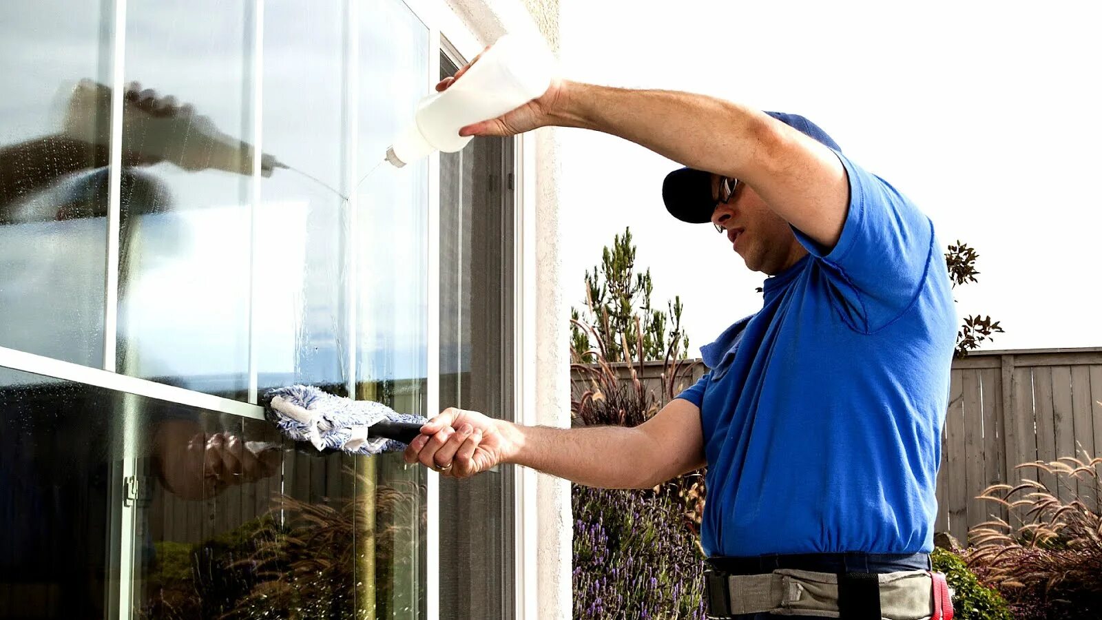 The window are being cleaned