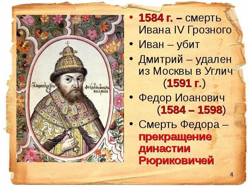 Основные даты в истории руси. 10 июня 1584. Годы жизни ивана грозного 1533-1584. Периоды правления ивана грозного. Портрет царя фёдора ивановича.