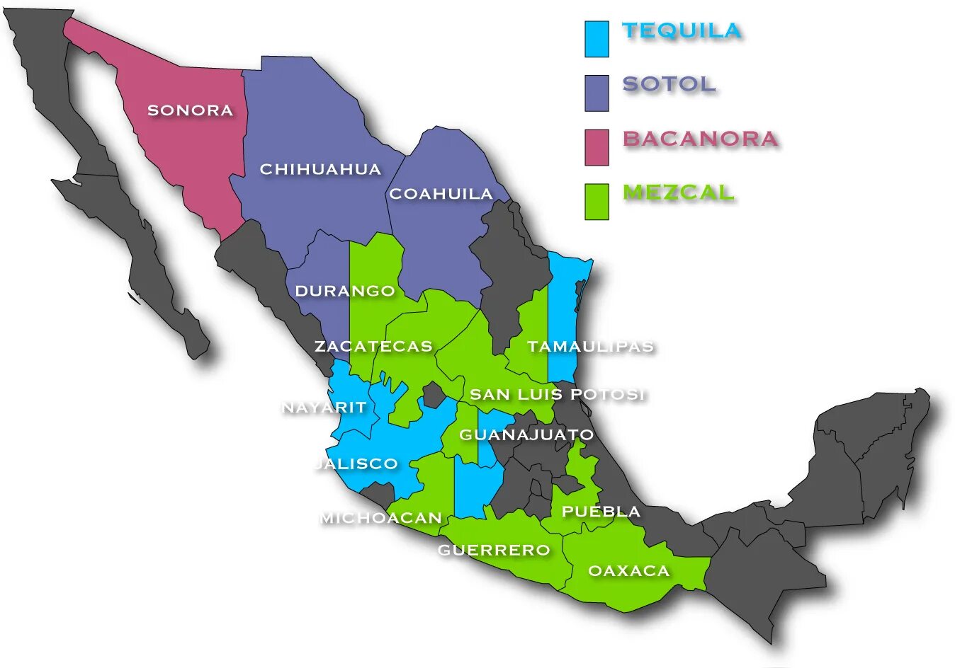 Штаты мексики. Мексика на карте. Регионы Мексики. Регионы производства мескаля.