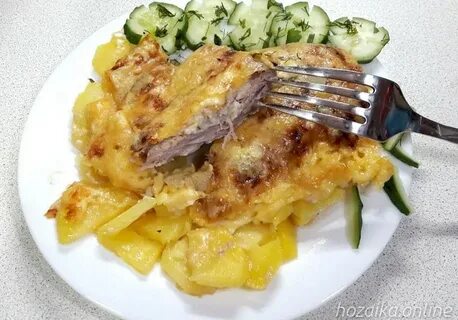 Мясо картошка лук сыр слоями в духовке